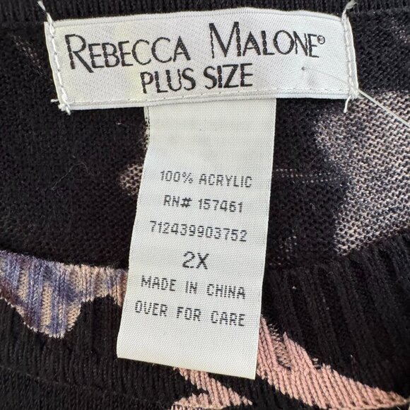 NWT REBECCA MALONE Black Blue Floral Rhinestone Lightweight Tunic Sweater 2X - Picture 4 of 5